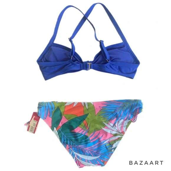 Xhilaration Blue Front Twist Bralette & Xhilaration Tropical Bikini Bottom - Picture 3 of 8